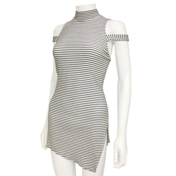 Bisou Bisou Tops - BISOU BISOU White & Black Stripe Cold Shoulder Top